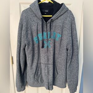 Hurley Full Zip Hoodie Hooded Sweatshirt Men’s XXL Fleece finger slits spellout